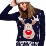 granatowy świąteczny sweter z reniferem