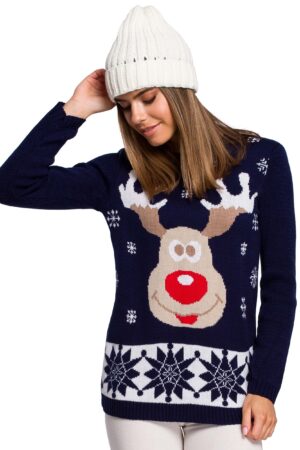 granatowy świąteczny sweter z reniferem
