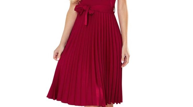 elegancka sukienka z plisowanym dołem – bordowa