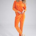 dresowe spodnie welurowe na gumie - pomarańczowe