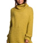damski sweter oversize z golfem  - limonkowy