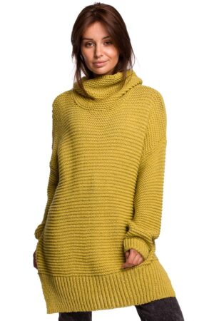 damski sweter oversize z golfem  - limonkowy