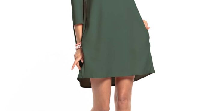 luźna sukienka marszczona na plecach - khaki