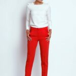 czerwone eleganckie spodnie cygaretki