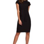 minimalistyczna ołówkowa sukienka z przeszyciami - czarna