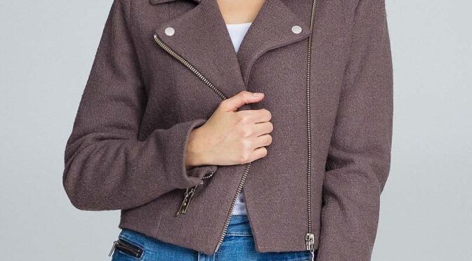mocca krótka elegancka kurtka z suwakami