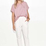 oversizowa bluzka bawełniana z aplikacją - różowa