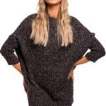 grafitowy melanżowy oversizowy sweter z półgolfem