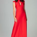 czerwona subtelna długa sukienka z falbankami