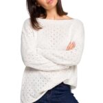 ecru luźny ażurowy sweter