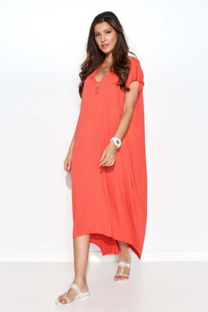 długa asymetryczna sukienka o kroju oversize - pomarańczowa