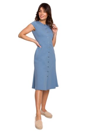 kobieca rozpinana sukienka midi - niebieska