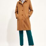 krótki jednorzędowy płaszcz z wełną - brązowy