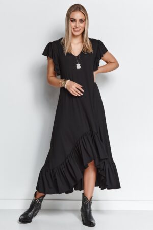 letnia sukienka z asymetryczną falbanką - czarna