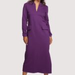 długa dresowa sukienka ze stójką - purpurowa