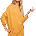 miodowy melanżowy oversizowy sweter z półgolfem