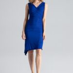 niebieska asymetryczna sukienka modnie marszczona