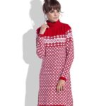 czerwono biała sukienka żakardowa w skandynawskie wzory