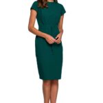 minimalistyczna ołówkowa sukienka z przeszyciami - zielona
