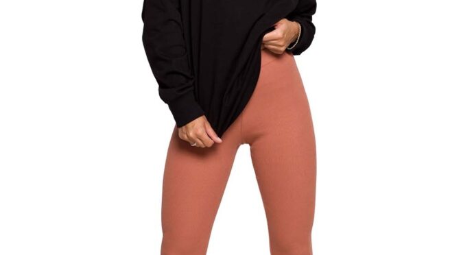 legginsy z prążkowanej dzianiny – ceglaste