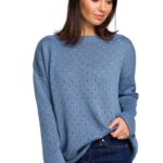 niebieski luźny ażurowy sweter