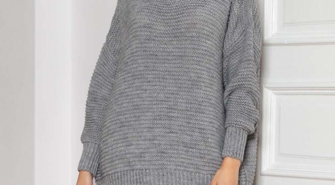 oversizowy sweter z luźnym golfem - szary