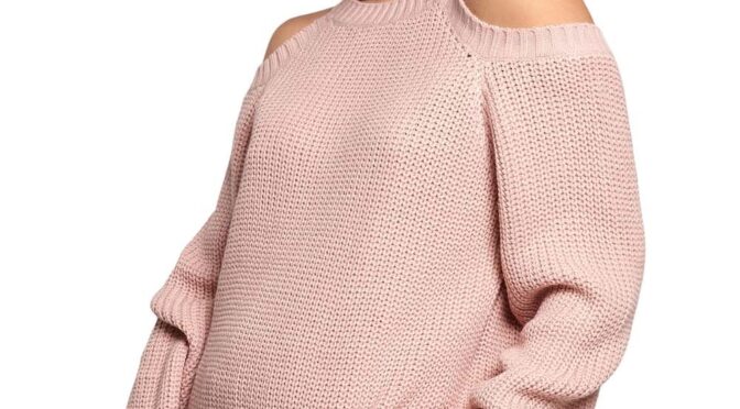 luźny sweter z wycięciami na ramionach – różowy