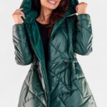 pikowana kurtka z kapturem - zielona