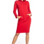 dresowa sukienka z kapturem - czerwona