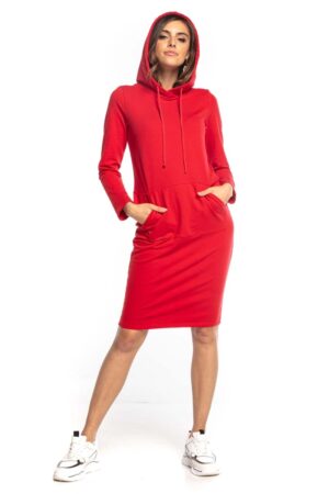 dresowa sukienka z kapturem - czerwona